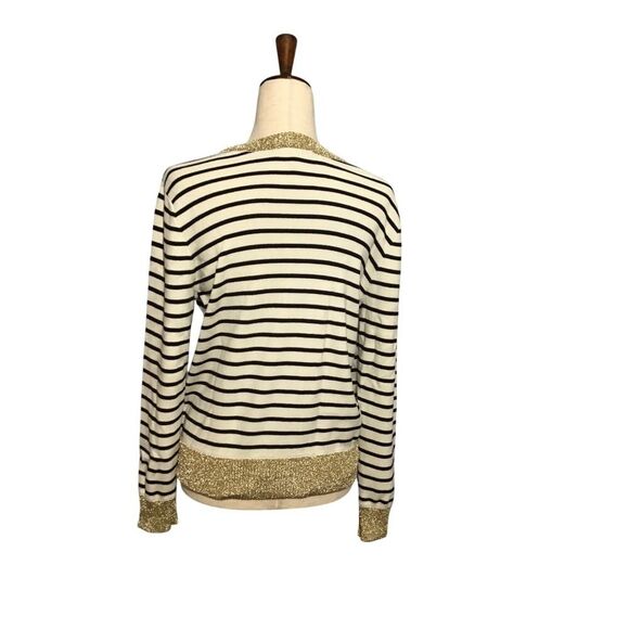 Marled Black Cream Striped Crew Neck Ribbed Sweater MED - Picture 6 of 9